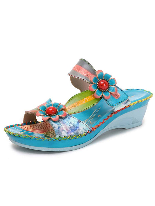 Starlit Radiance Gwen Floral Embossed Leather Sandals