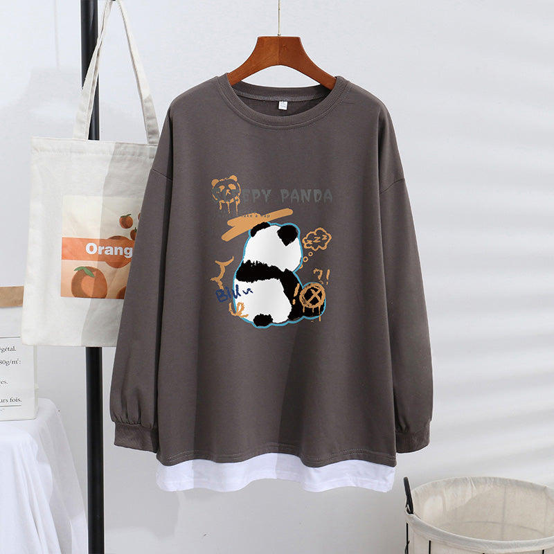 Women's Trendy Sweater Thin Loose Plus Size Fake Two Piece Top See size chart under “more details”