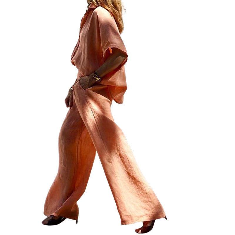 Women's Fashion Solid Color Loose Cotton And Linen Tops Pants Suit See size chart under “more details”