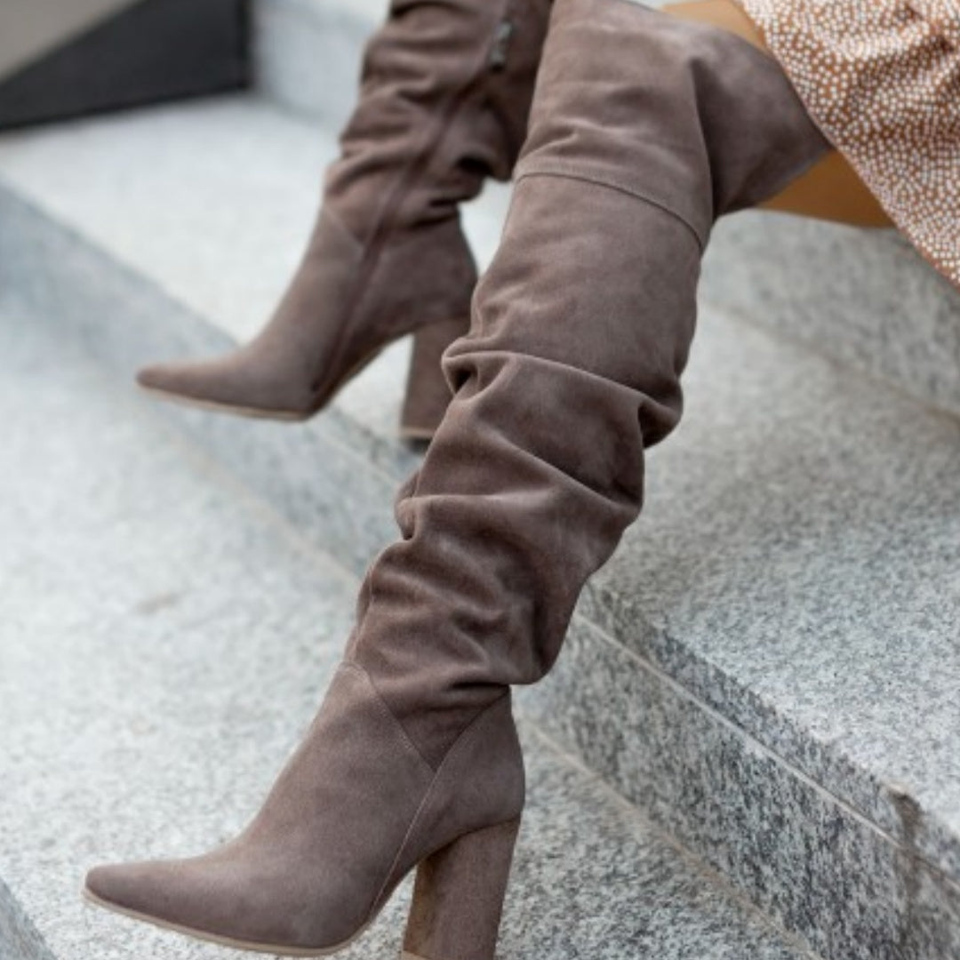 Fall Winter Fashion High Heel Pointed Toe Suede Women's Over-the-knee Boots See size chart under “more details”