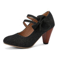 Round Toe High Heels Denim Bow See size chart under “more details”