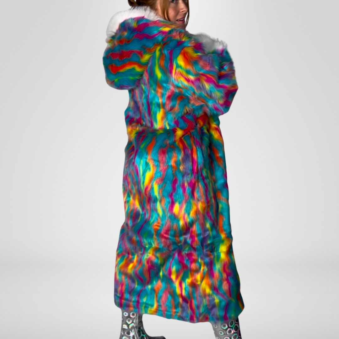 Rainbow Swirl Faux Fur Coat