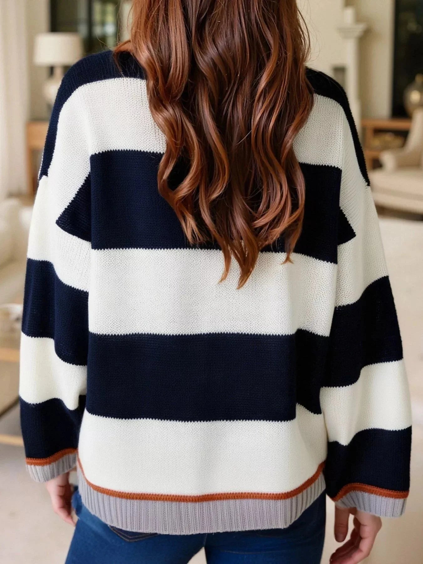Color Block Oversized Round Neck Sweater