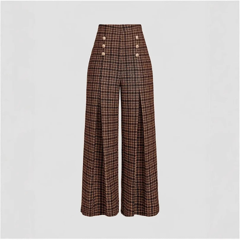 Spring Summer Chic Commuter High-Waisted Versatile Plaid Striped Retro Pants See size chart under “more details”