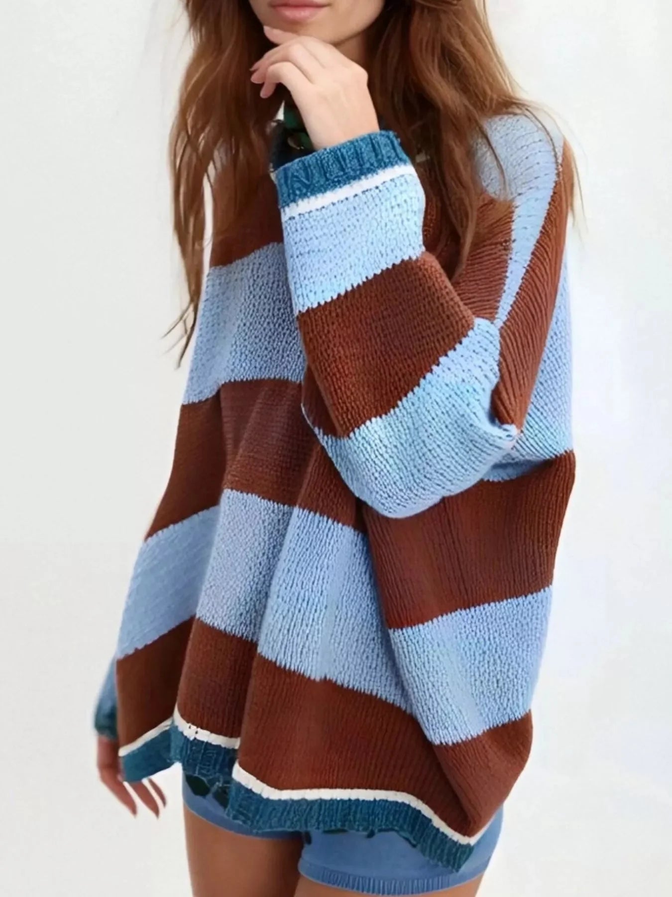 Color Block Oversized Round Neck Sweater
