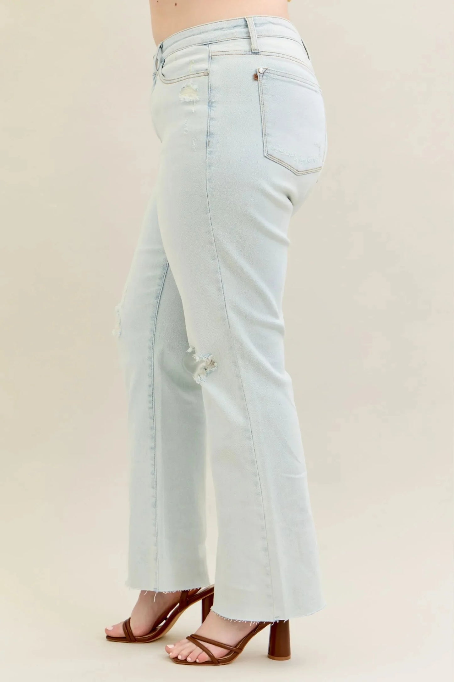 Full Size Light Wash Distressed Bootcut Judy Blue Jeans
