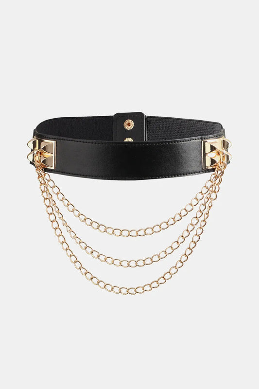 Black Elastic Belt with Triple Gold Chain