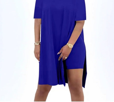 Summer Solid-Color Loose Crew-Neck Short-Sleeve Pants Two-Piece Set