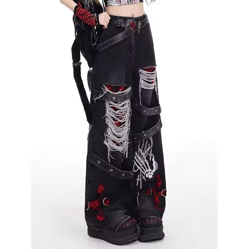 Womens Vintage Washed Distressed Ripped Jeans See size chart under “more details”