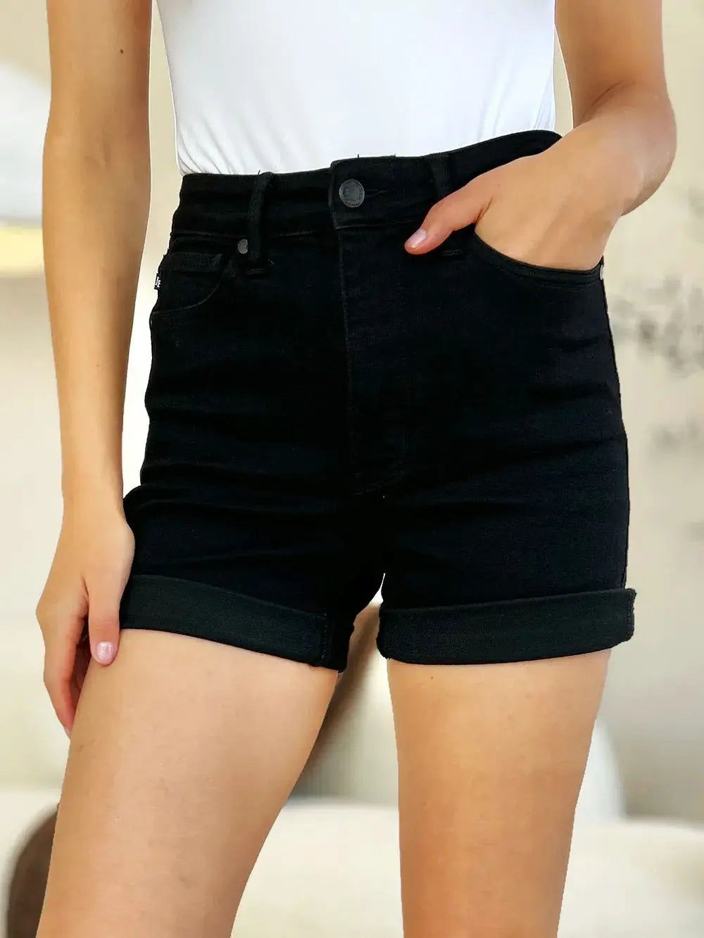 Full Size High Waist Tummy Control Cuffed Denim Shorts by Judy Blue Jeans
