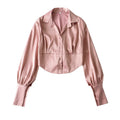Women's Tie Waist Lapel Balloon Sleeve Shirt See size chart under “more details”