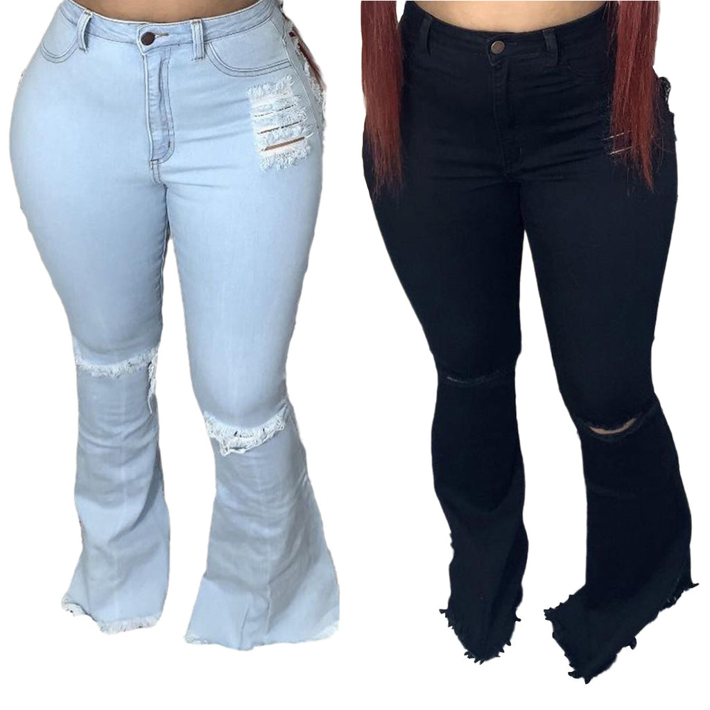 Fashion Trendy Unique Jeans Stretch Plus Size Bell-bottom Pants See size chart under “more details”