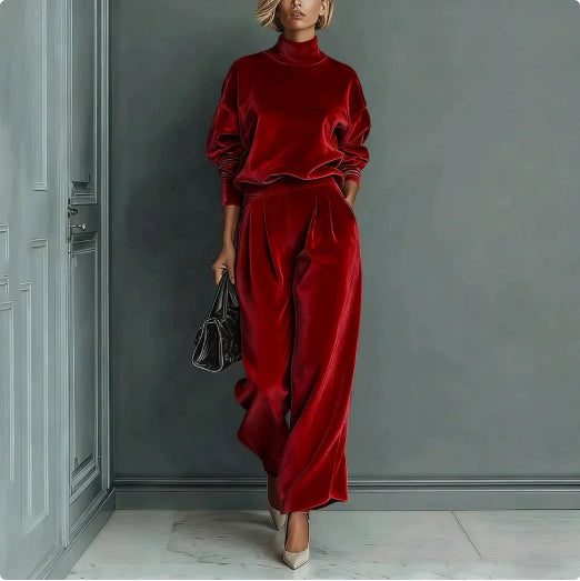 Casual Warm Velour Long-sleeved Solid Color High-neck Zipper Wide-leg Sportswear See size chart under “more details”