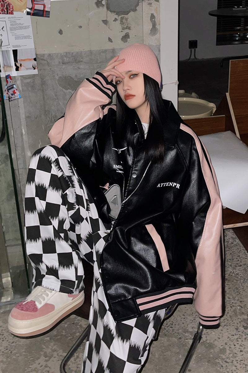 Trendy Retro Pu Leather Jacket Baseball Uniform Vintage Motorcycle See size chart under “more details”