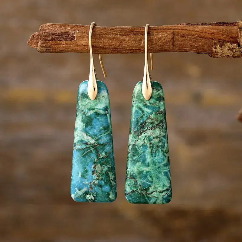 Trapezoid Natural Stone Drop Earrings with Gold or Silver Hooks