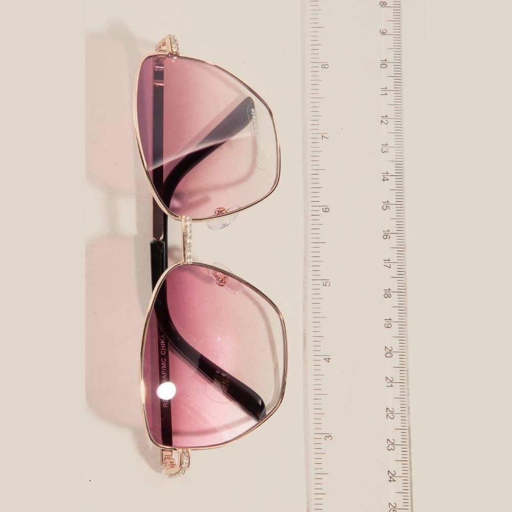 Luxe Rhinestone Accent Aviator Sunglasses