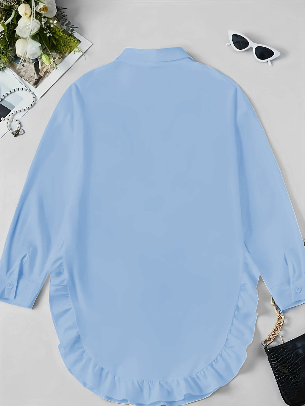 Hem Ruffled Casual Long Sleeve Shirt See size chart under “more details”