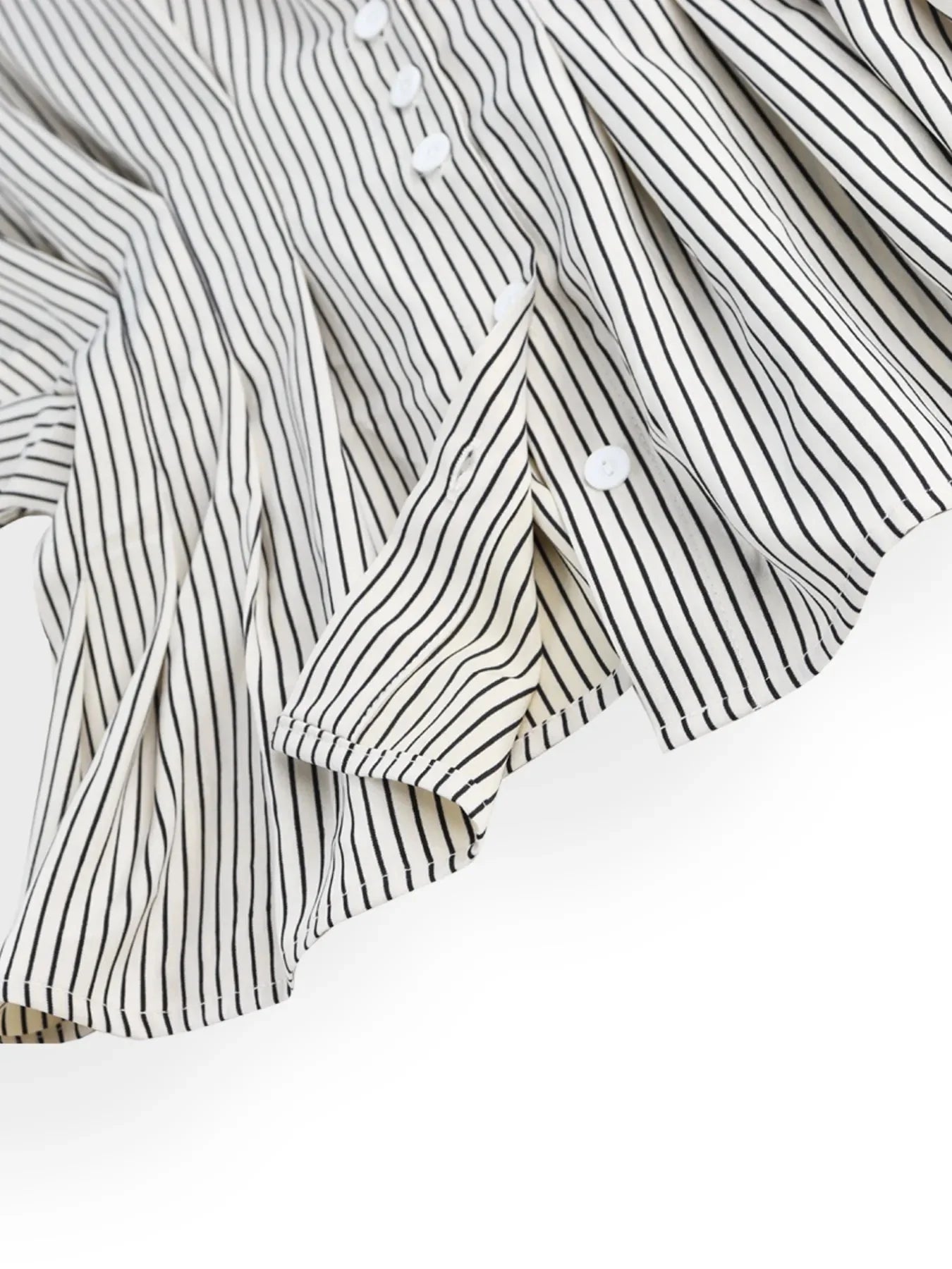 Pinstripe Puff Sleeve Cinched Waist Button Up Shirt