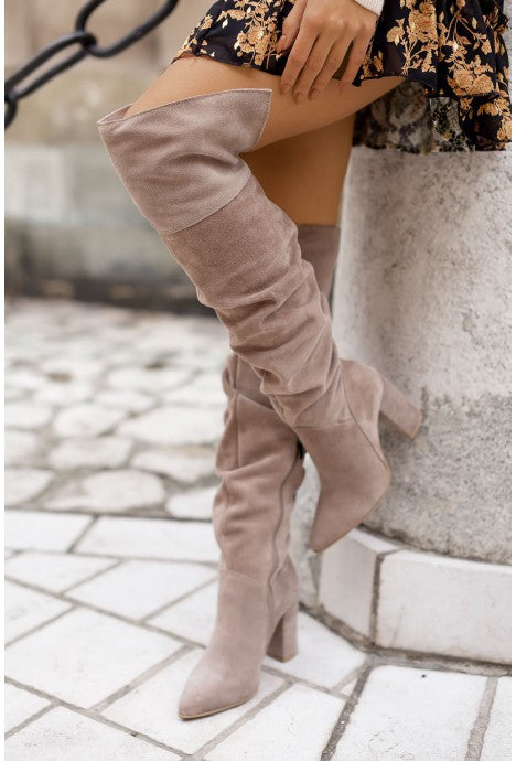 Fall Winter Fashion High Heel Pointed Toe Suede Women's Over-the-knee Boots See size chart under “more details”
