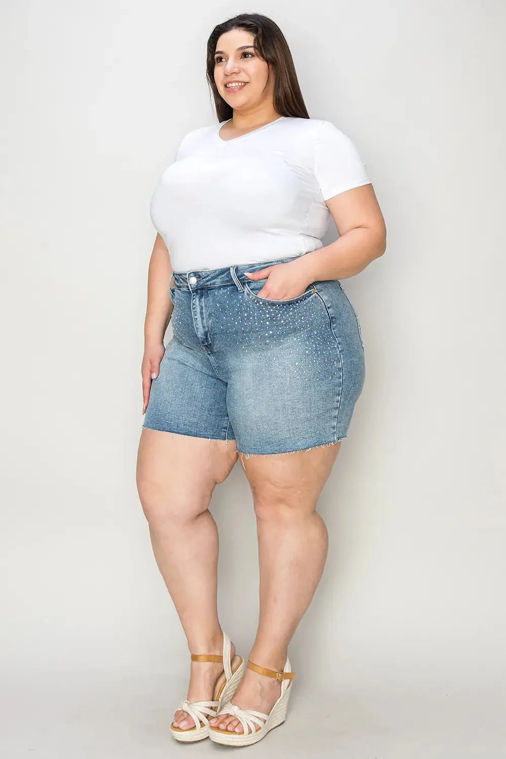 Judy Blue Jeans - Full Size High Waist Raw Hem Denim Shorts