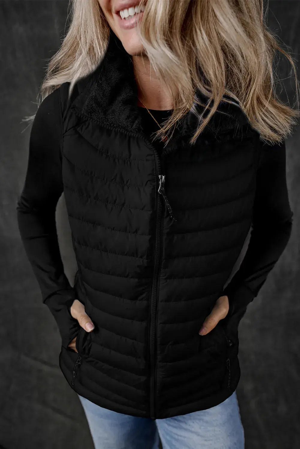 Pocketed Zip Up Womens Puffer Vest