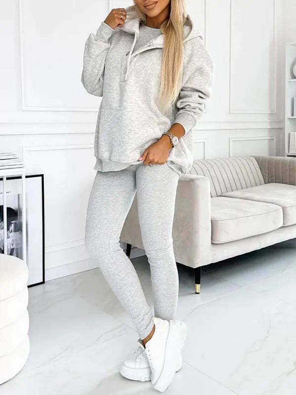 Casual Hooded Sweater Thickened Thread Fitted Vest Pants Three-piece Set