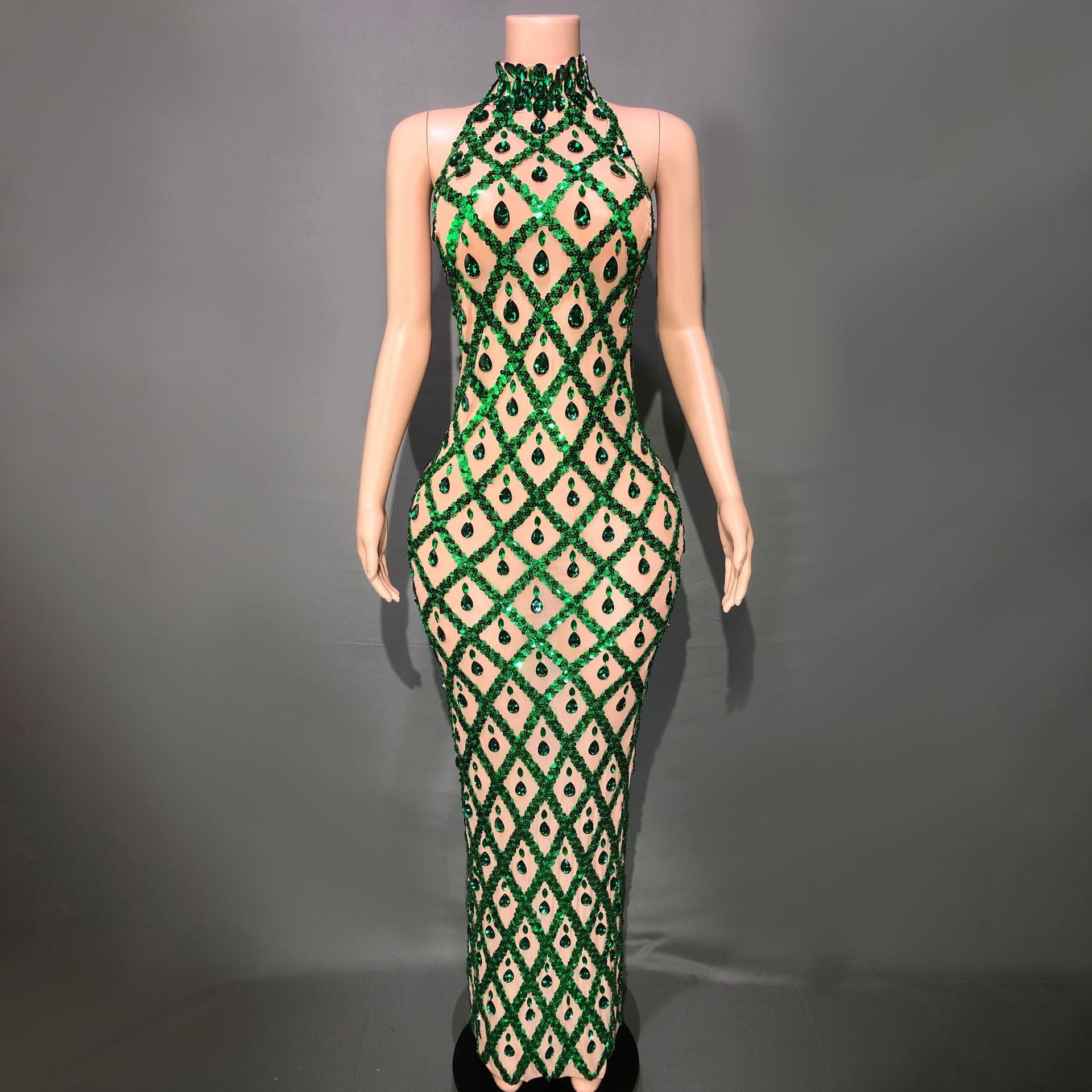 Plus Size Women's Evening Party Shiny Rhinestone Dress