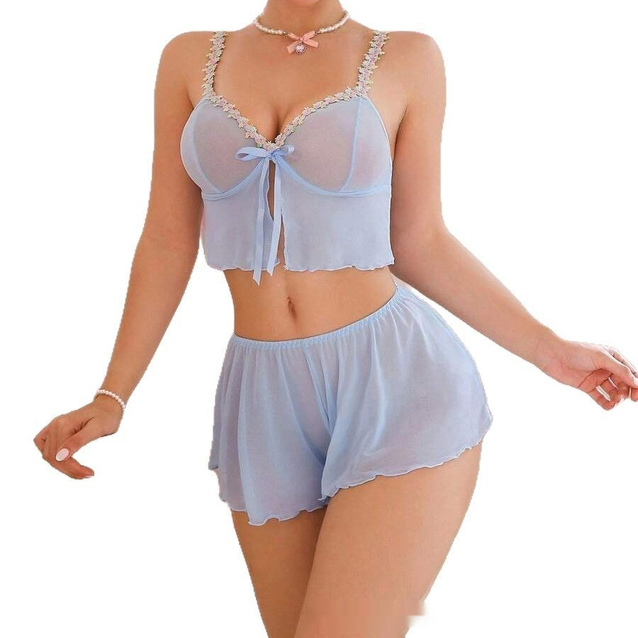 Home-style Cozy Printed Shorts With Ruffled Edges For Casual Loungewear