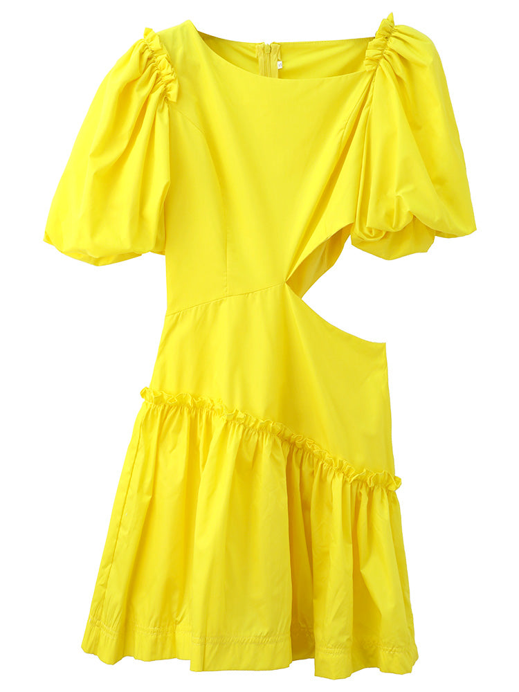 Summer Design Sense Niche Waist Hollow Yellow Fairy Skirt See size chart under “more details”