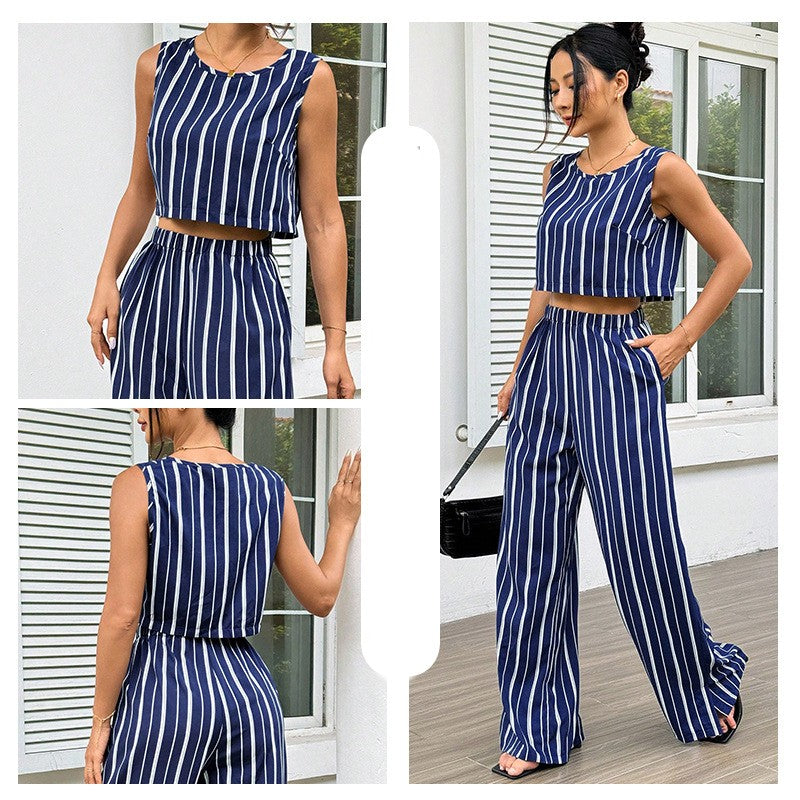 High-Rise Slim Flare Pants Summer Two-piece Set