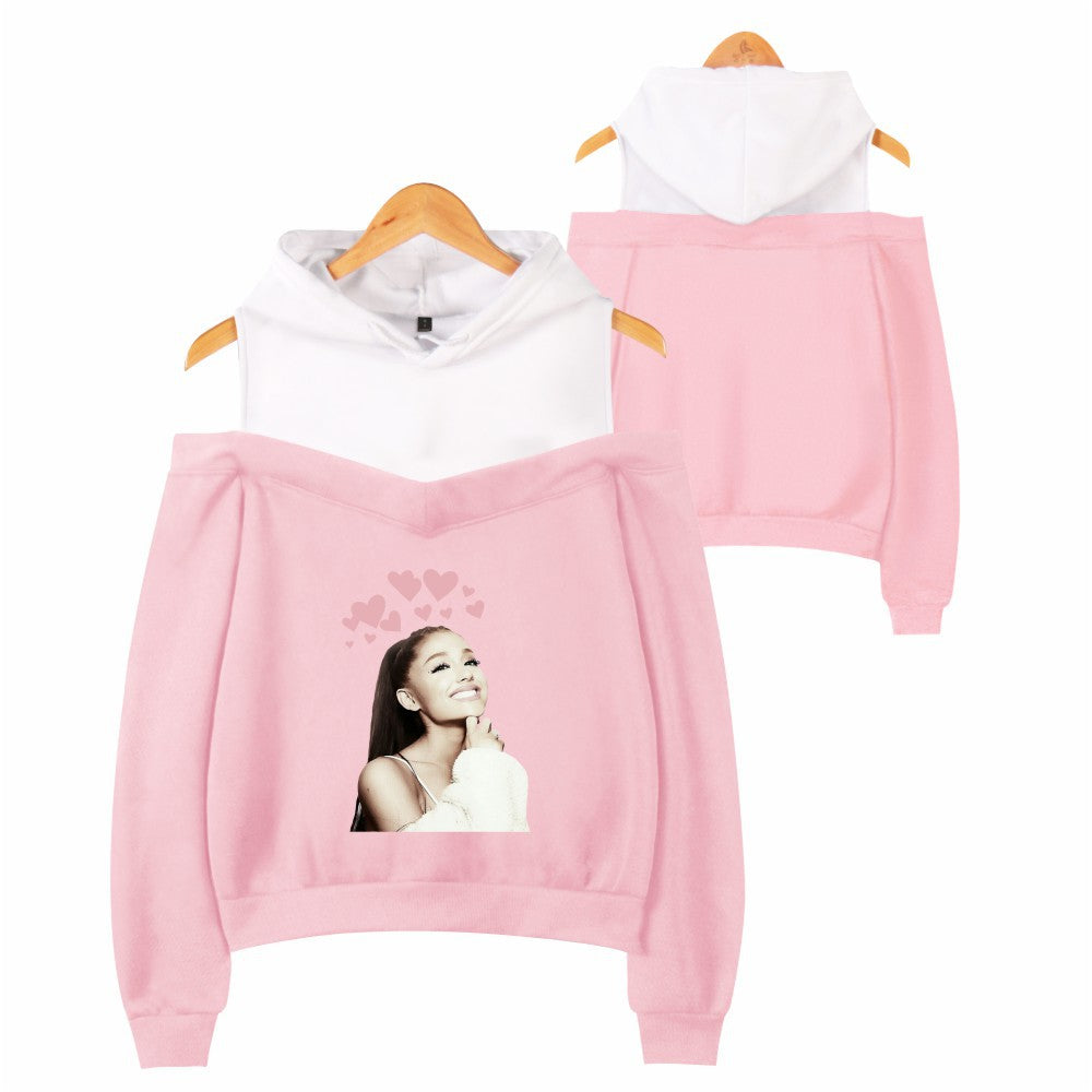 Off-shoulder hooded sweatshirt See size chart under “more details”