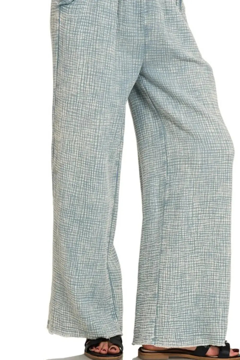 Zenana Washed Double Gauze Elastic Waist Women's Lounge Pants (Blue Gray)