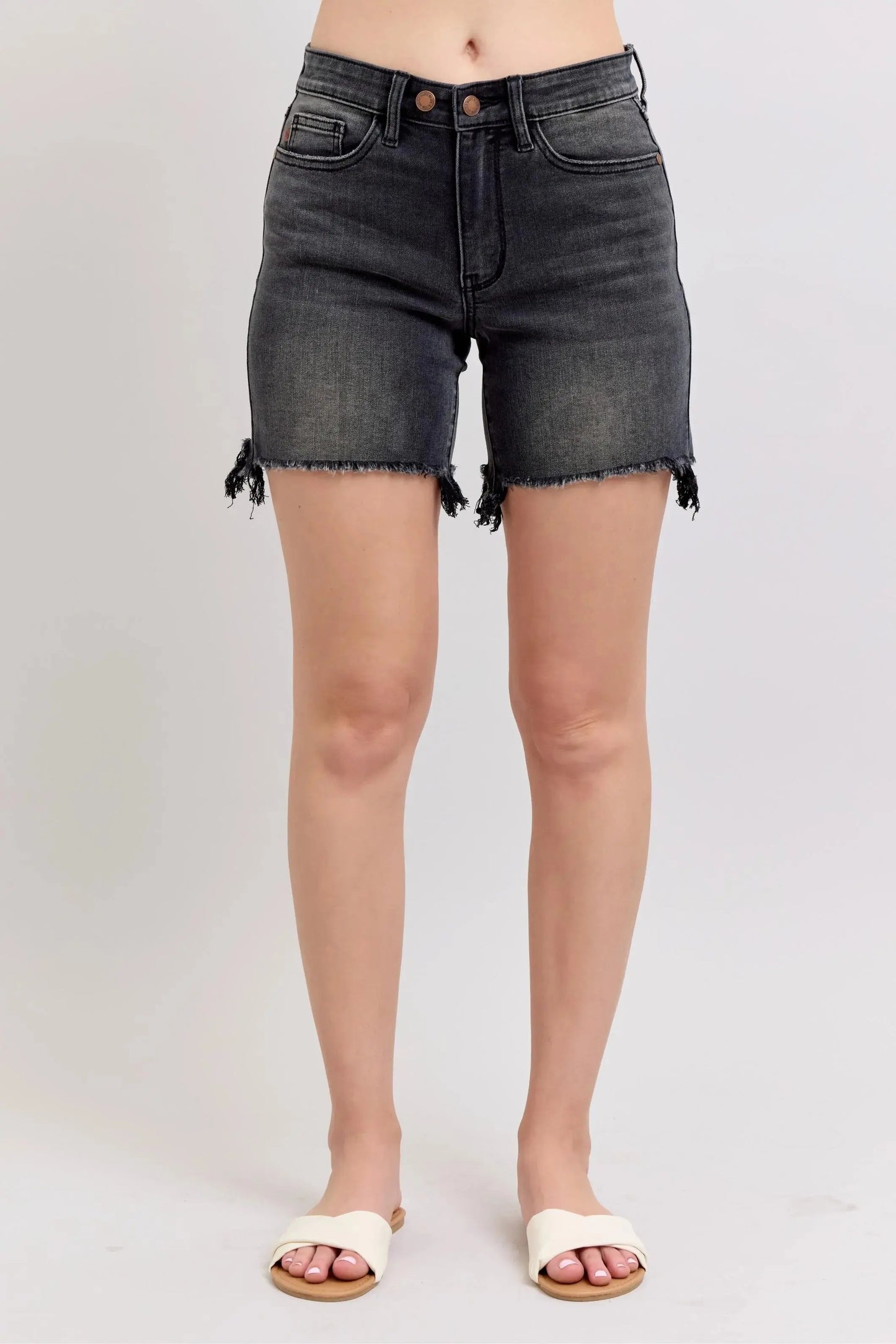 Judy Blue Jeans - Plus Size Long Cut Off 2 Button Dad Denim Shorts