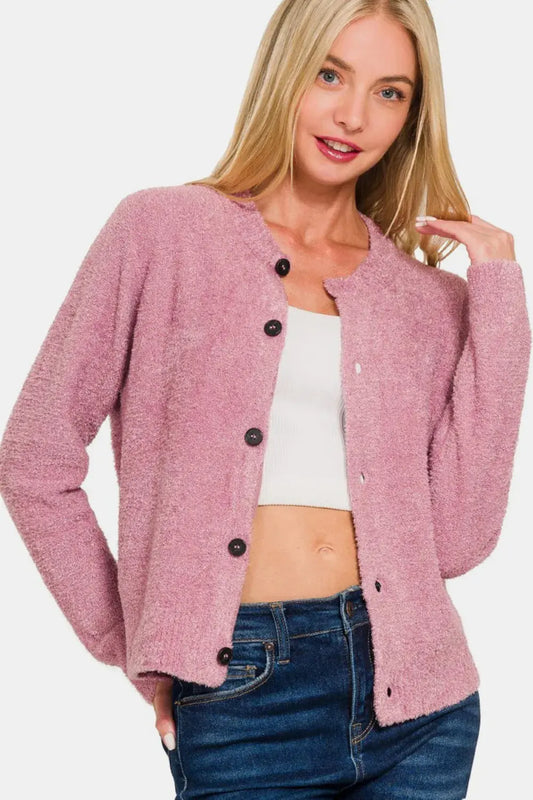 Zenana Button Down Long Sleeve Cardigan Sweater