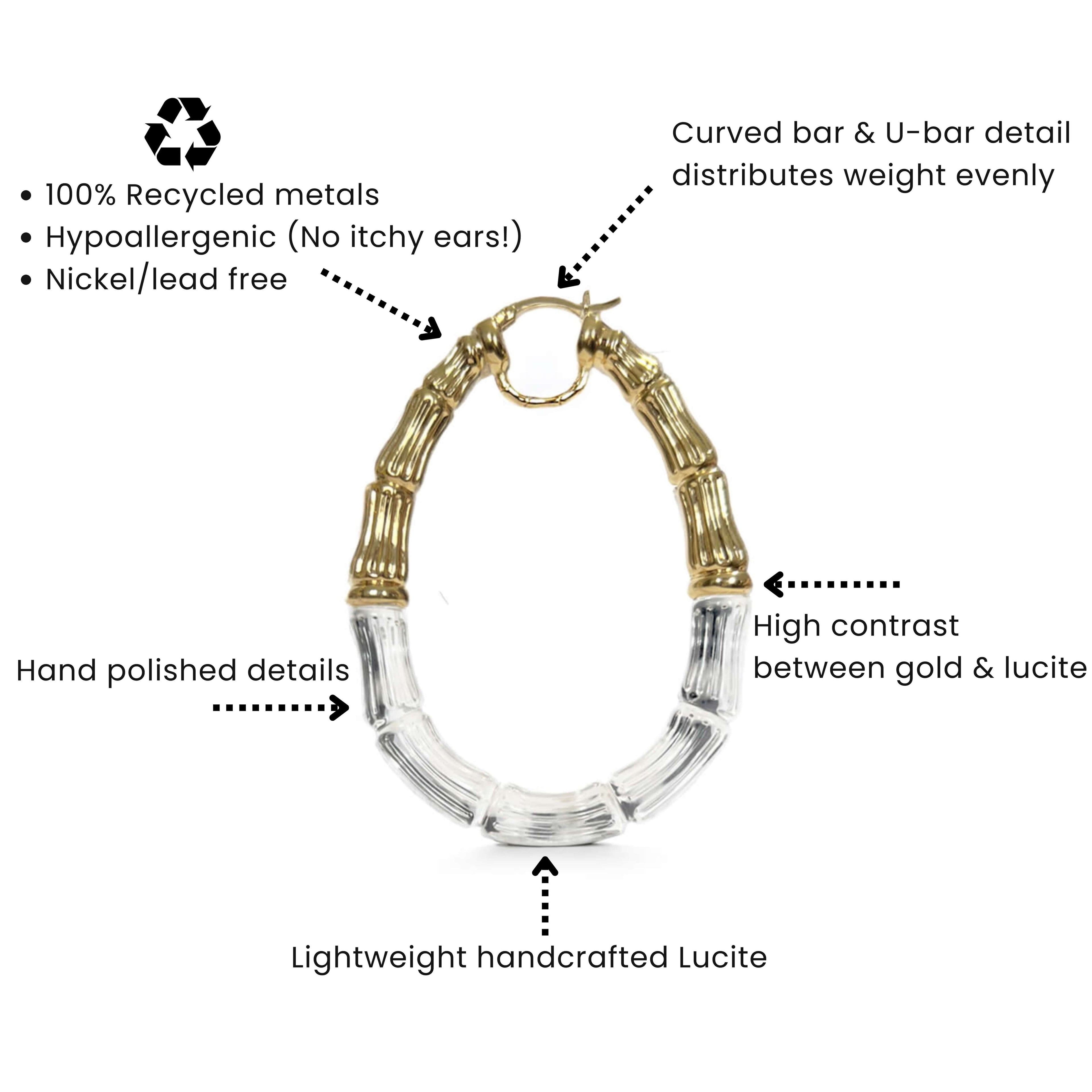 Duchess Bamboo Lucite Hoop Earrings See size chart under “more details”