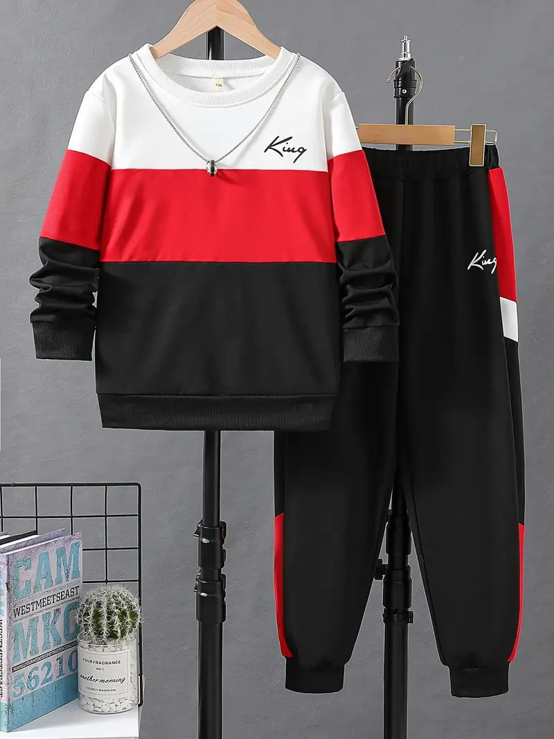 Design Sense Multicolor Hoodie Pants Two-piece Set