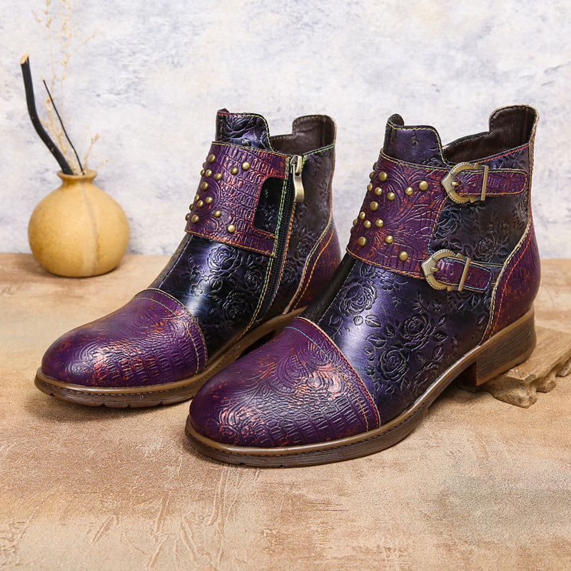 Retro Womens Rivet Belt Buckle Fashion Boots See size chart under “more details”