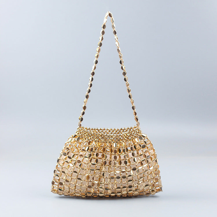 Handmade Flat Beads Woven Large Dumpling Fashion Trendy One-shoulder Handbag See size chart under “more details”