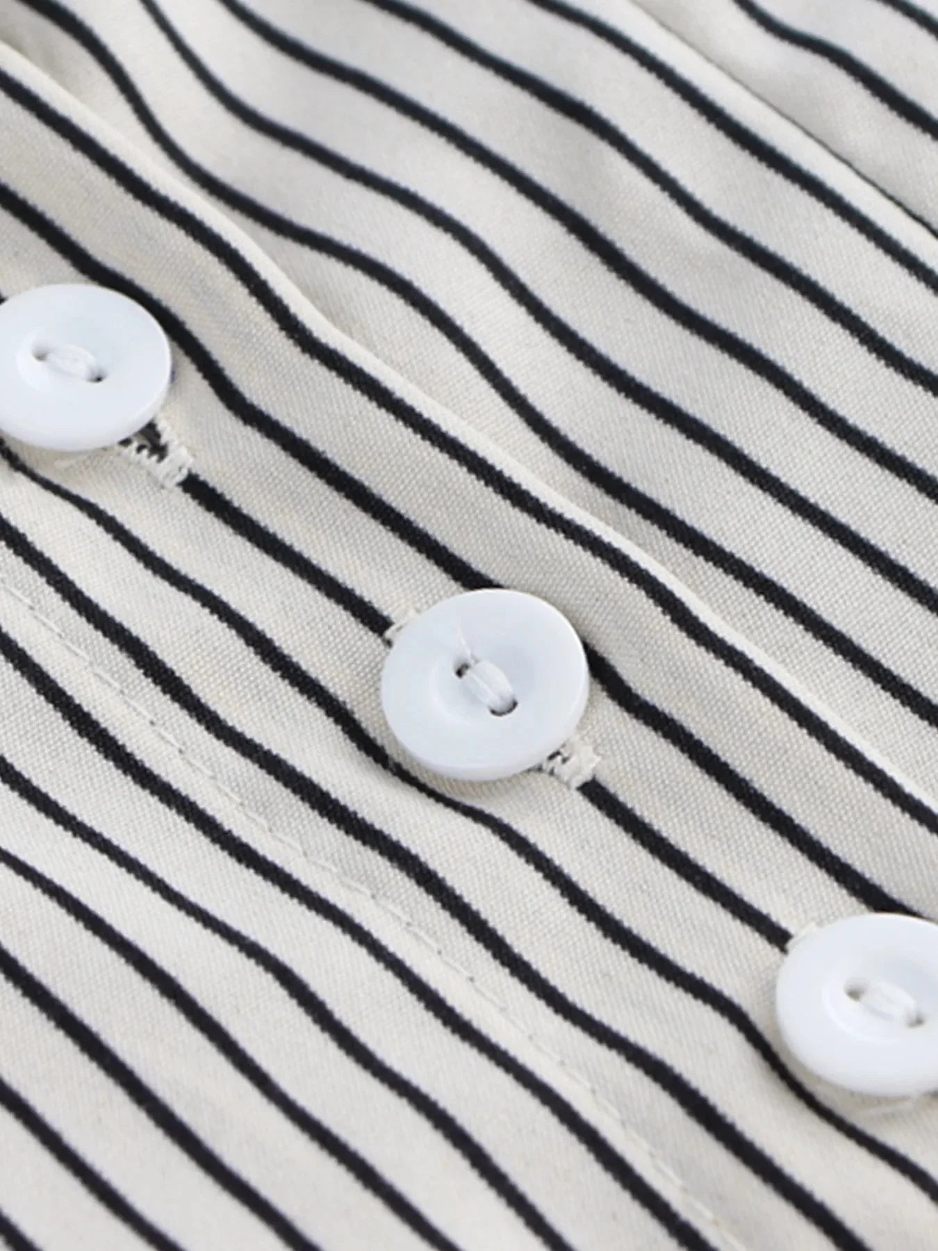 Pinstripe Puff Sleeve Cinched Waist Button Up Shirt