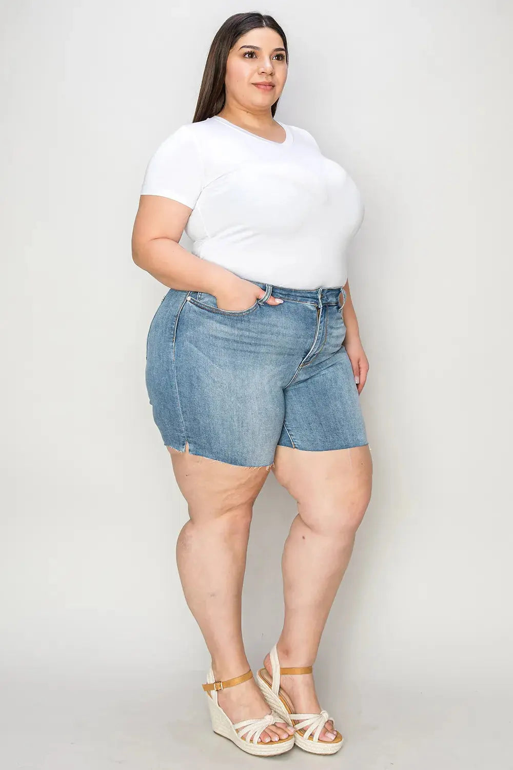 Judy Blue Jeans - Full Size High Waist Raw Hem Denim Shorts