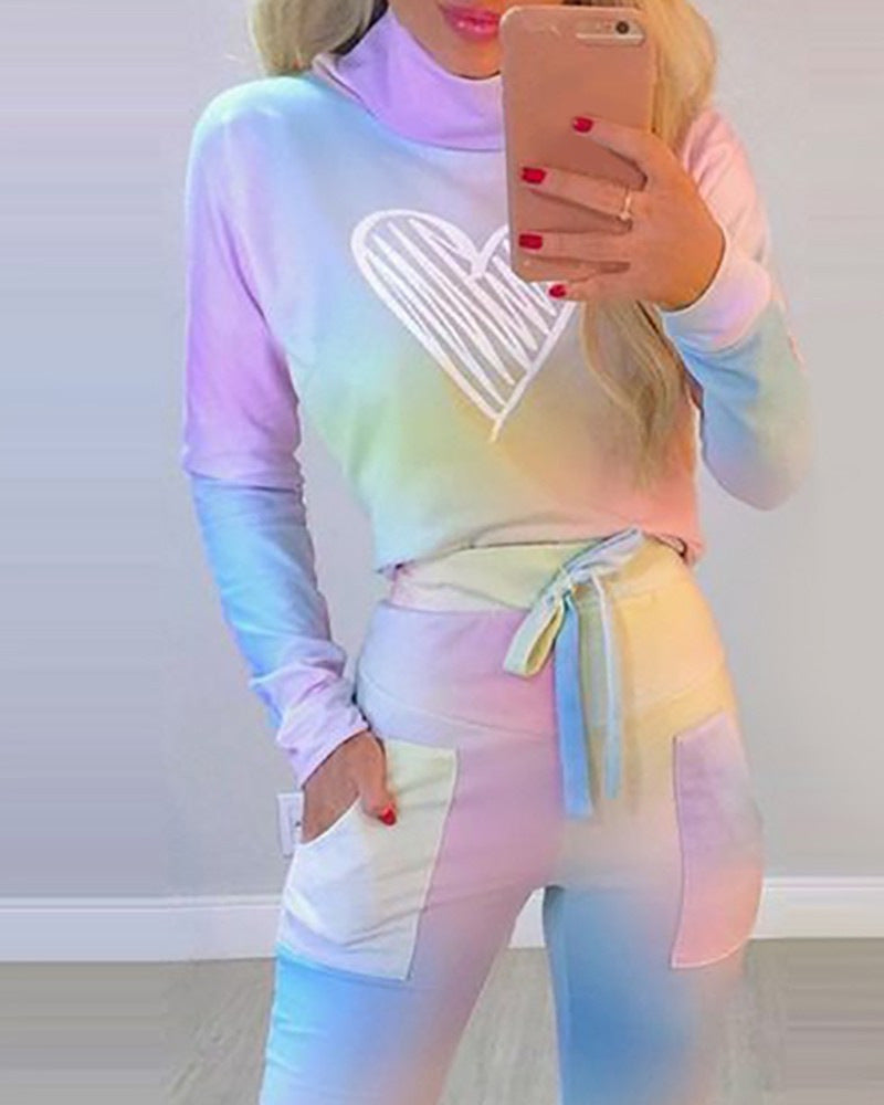 Women's Tie-dye Printed Love Casual Long-sleeved Top See size chart under “more details”