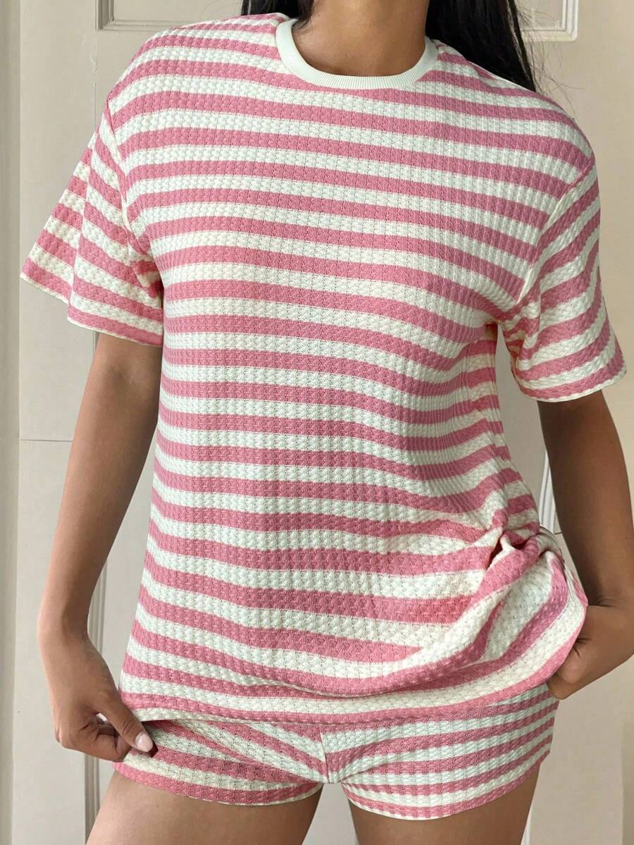 Striped Short-Sleeve T-Shirt Set Womens Fashion Summer