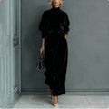 Casual Warm Velour Long-sleeved Solid Color High-neck Zipper Wide-leg Sportswear See size chart under “more details”