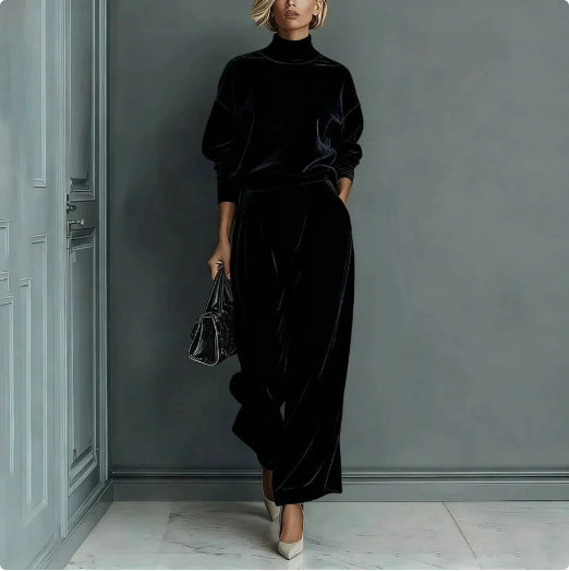 Casual Warm Velour Long-sleeved Solid Color High-neck Zipper Wide-leg Sportswear See size chart under “more details”