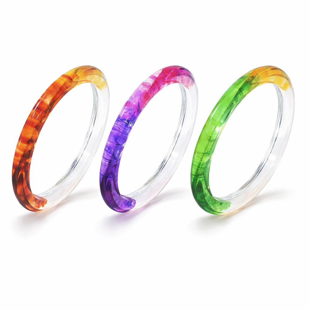 Tie Dye Slip On Lucite Bangles See size chart under “more details”