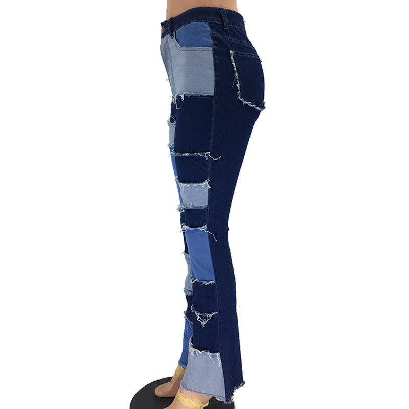 Patchwork high-rise flared jeans See size chart under “more details”