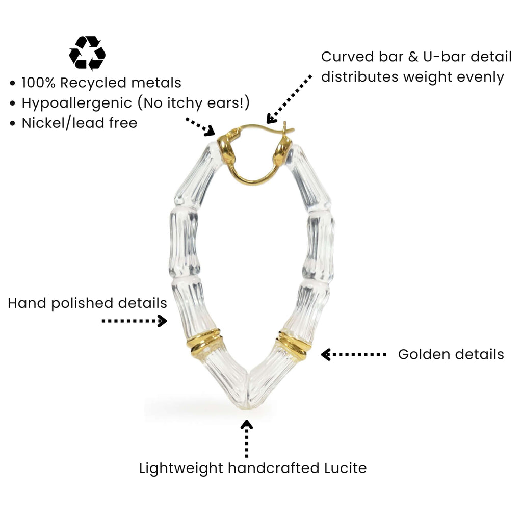 Vivienne Bamboo Lucite Hoop Earrings See size chart under “more details”