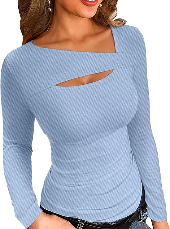 Irregular Slim Fit Long-sleeved T-shirt Top See size chart under “more details”