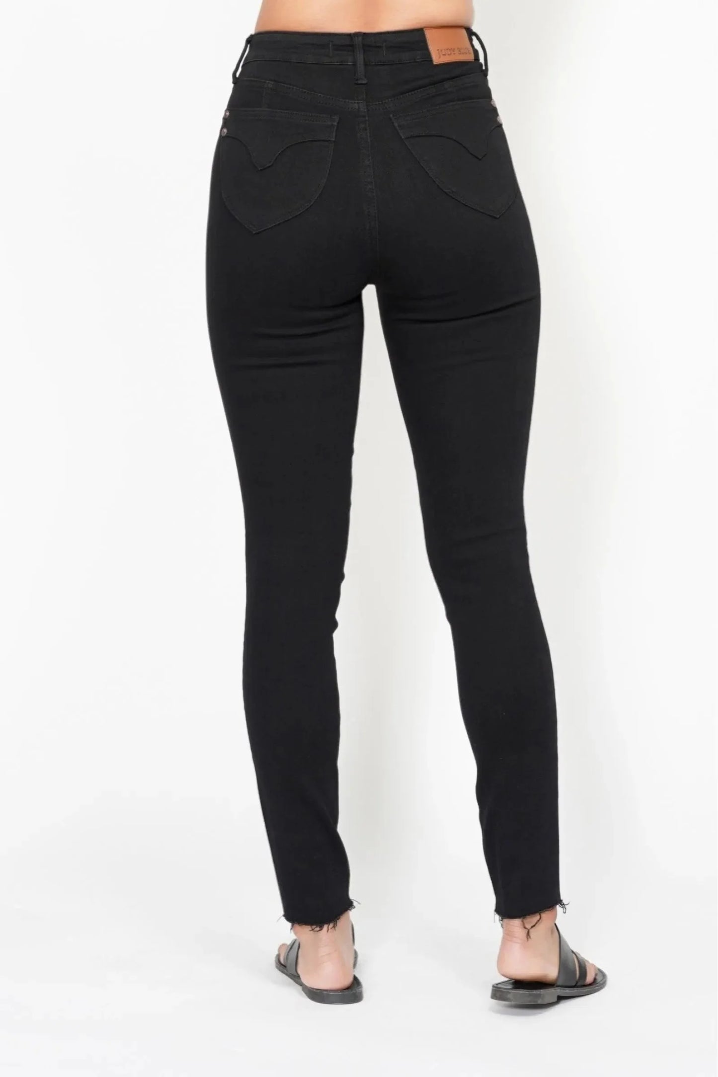 Full Size High Waisted Tummy Control Shield Pockets Skinny Judy Blue Jeans