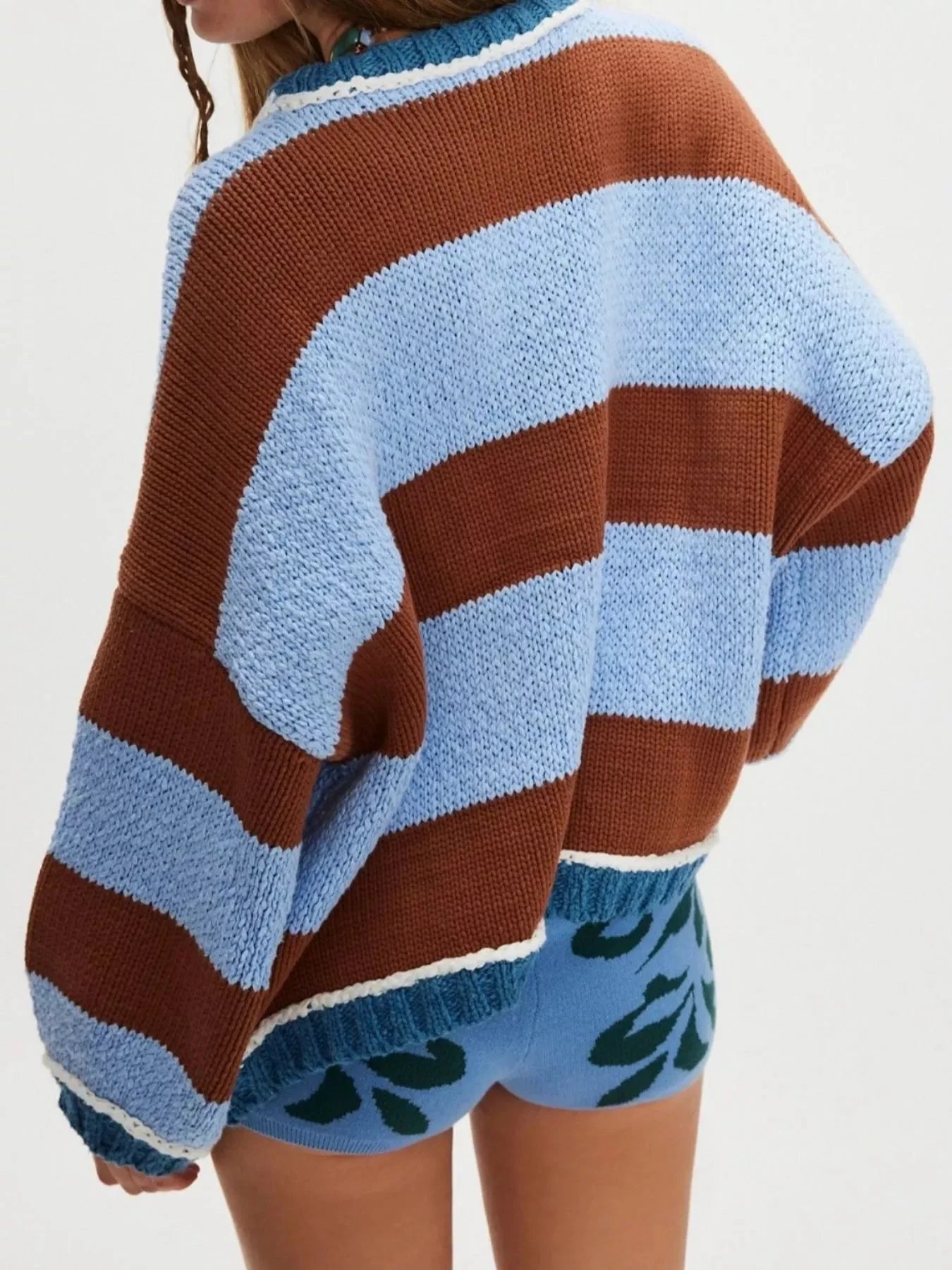 Color Block Oversized Round Neck Sweater